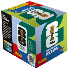 2026 Panini World Cup Soccer - Stickers (Box of 50 Packs) box art featuring the iconic world cup trophy