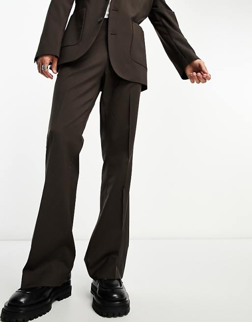 ASOS DESIGN flare suit pants in brown