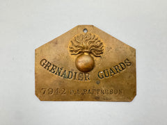 WW1 British Army Grenadier Guards Duty Bed Plate – An original duty bed plate of the Grenadier Guards. 115 x 86 mm. Brass
