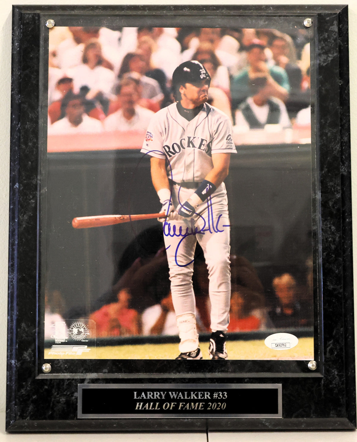 Larry Walker Autographed 8x10 Photo with Plaque JSA COA - Latitude Sports Marketing
