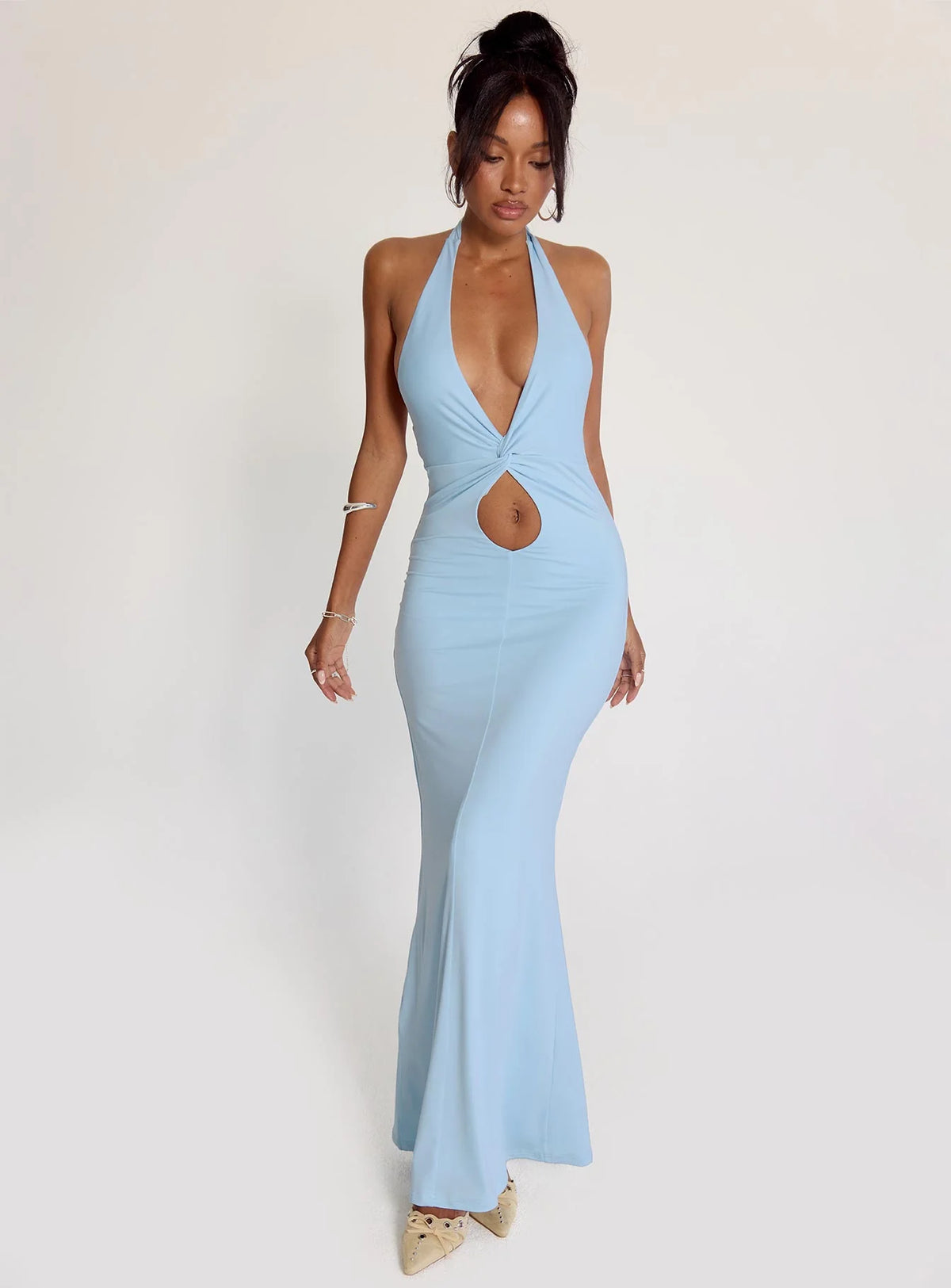 No Hard Feelings Twist Maxi Dress Blue