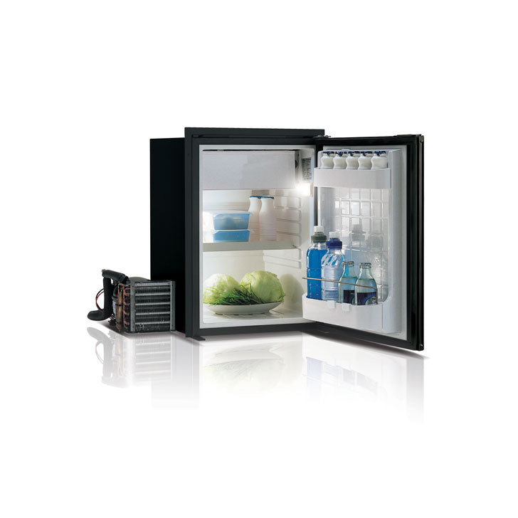 Vitrifrigo C42RBD4-F-1 RV Refrigerator with Freezer Compartment – 1.5 cu ft, Front-Loading, Black, Reversible Door, Airlock Latch, External Cooling, Adjustable Flange, 12/24VDC & 100-240VAC