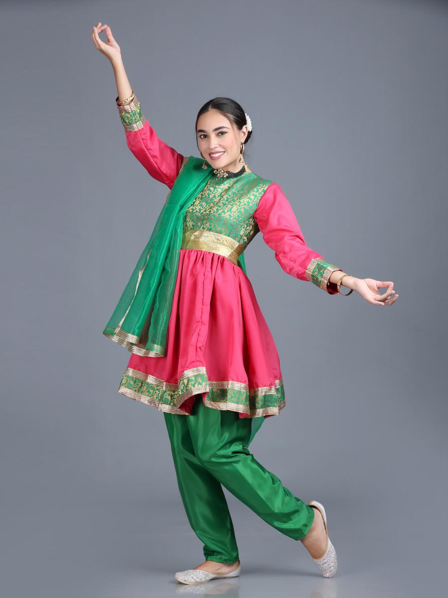 Women Kathak Dance Dress Anarkali Style Costume (One Size)