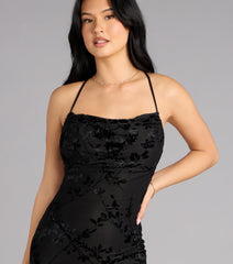 Alma Flocked Floral Mesh Mermaid Dress
