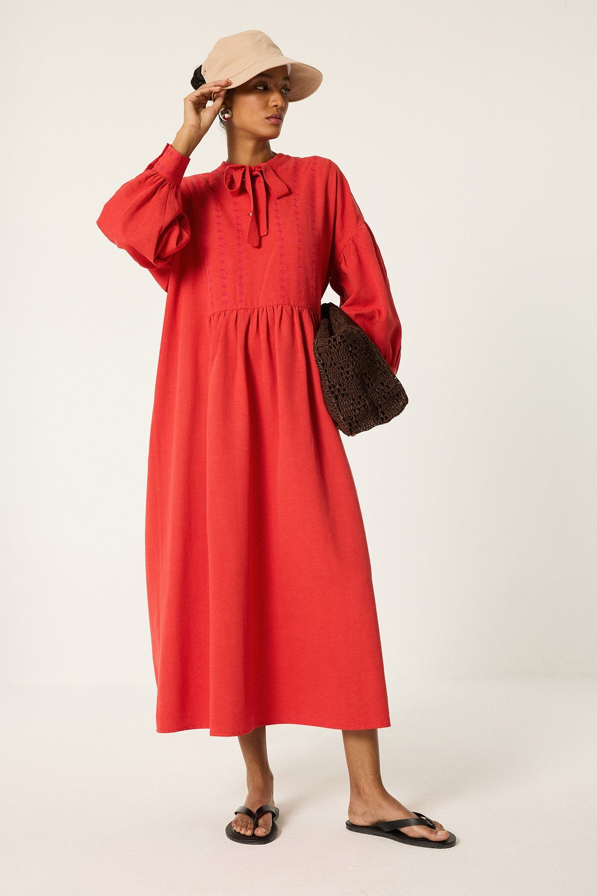 EMBROIDERED LINEN DRESS