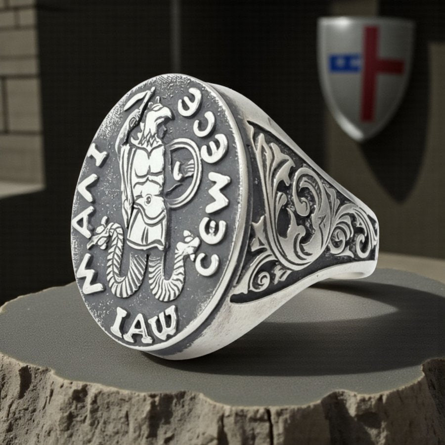 Templar Ring with Abraxas Seal in Silver 2.2 cm Art 274 - Bricks Masons