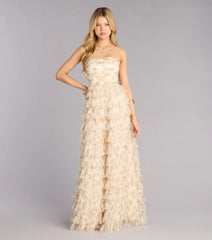 Milena Floral Mesh Ruffle A-Line Gown