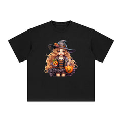 Witch Girl Holding Candy Graphic Tee-INNBLAC Fashion Apparel