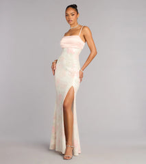 Fiona Floral Sequin Slit Formal Dress