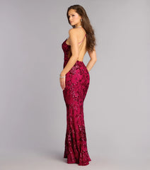 Kaelie Floral Sequin Open Back Mermaid Dress