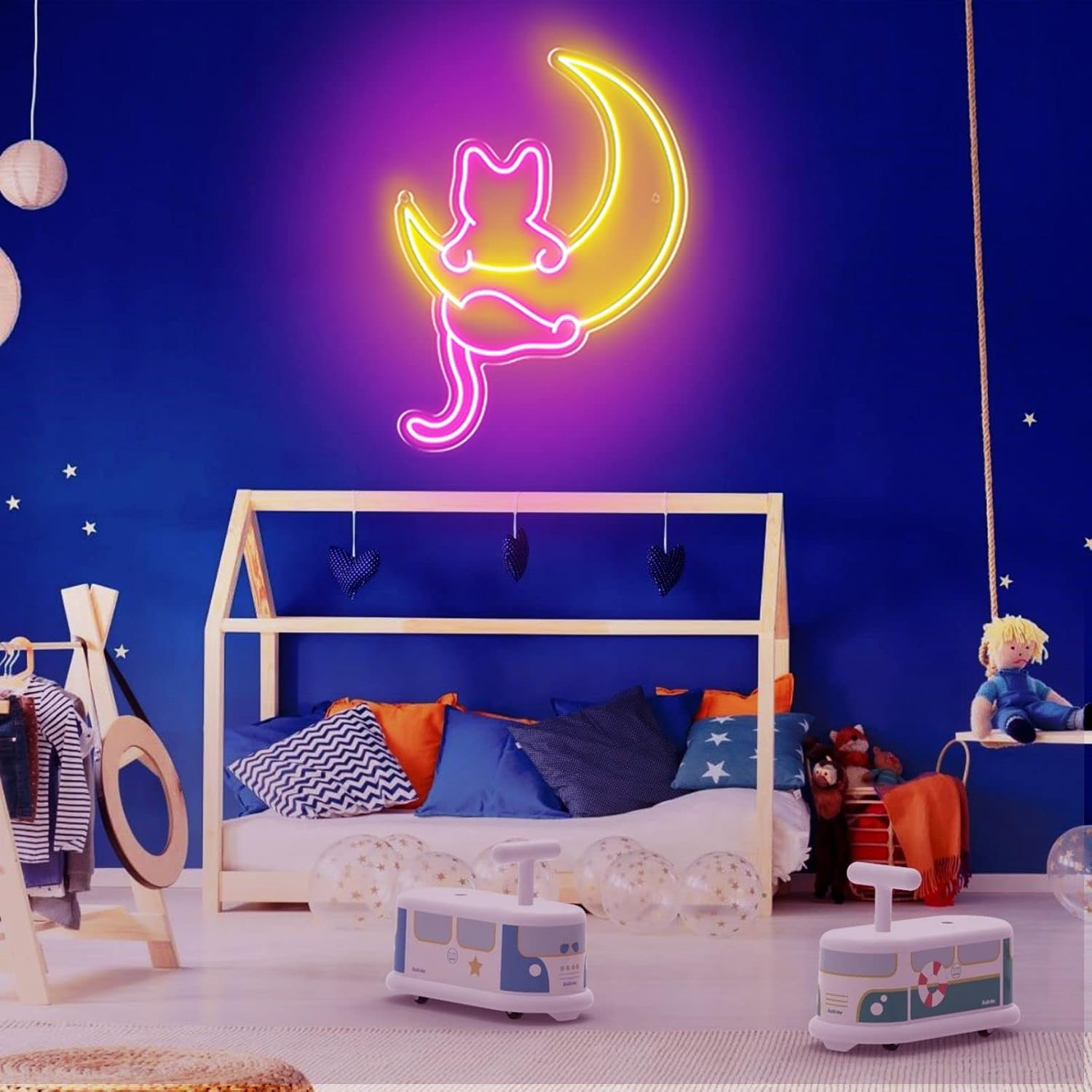 Anime Cat & Moon Neon Sign, Personalized Neon Signs for Wall Decor, Signs for Game Room Sign Wall Art Arcade Decor, Bedroom, Living Room, Bars - Custom Your Neon