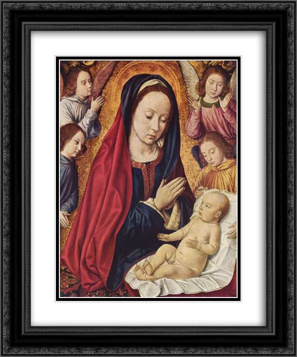 The Virgin and Child Adored by Angels 20x24 Black Ornate Wood Framed Art Print Poster with Double Matting by Hey, Jean