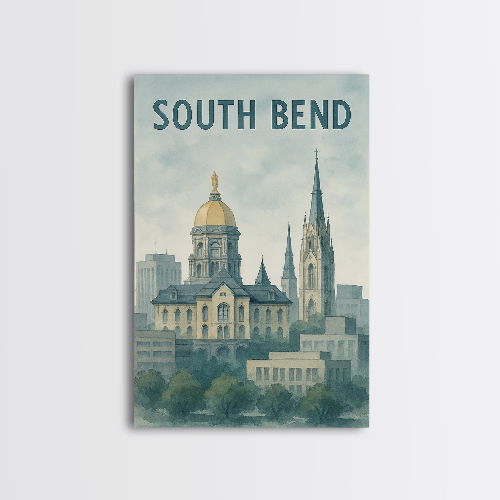 South Bend Indiana Travel Poster, Canvas Print, Watercolor City Skyline Wall Art, South Bend Wall Art, Travel Poster Art, City Art Print
