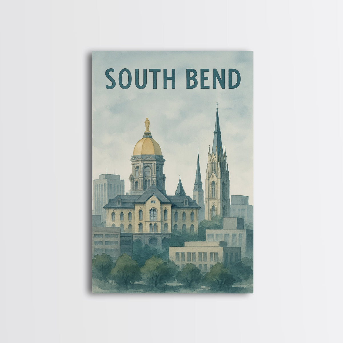 South Bend Indiana Travel Poster, Canvas Print, Watercolor City Skyline Wall Art, South Bend Wall Art, Travel Poster Art, City Art Print