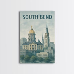 South Bend Indiana Travel Poster, Canvas Print, Watercolor City Skyline Wall Art, South Bend Wall Art, Travel Poster Art, City Art Print