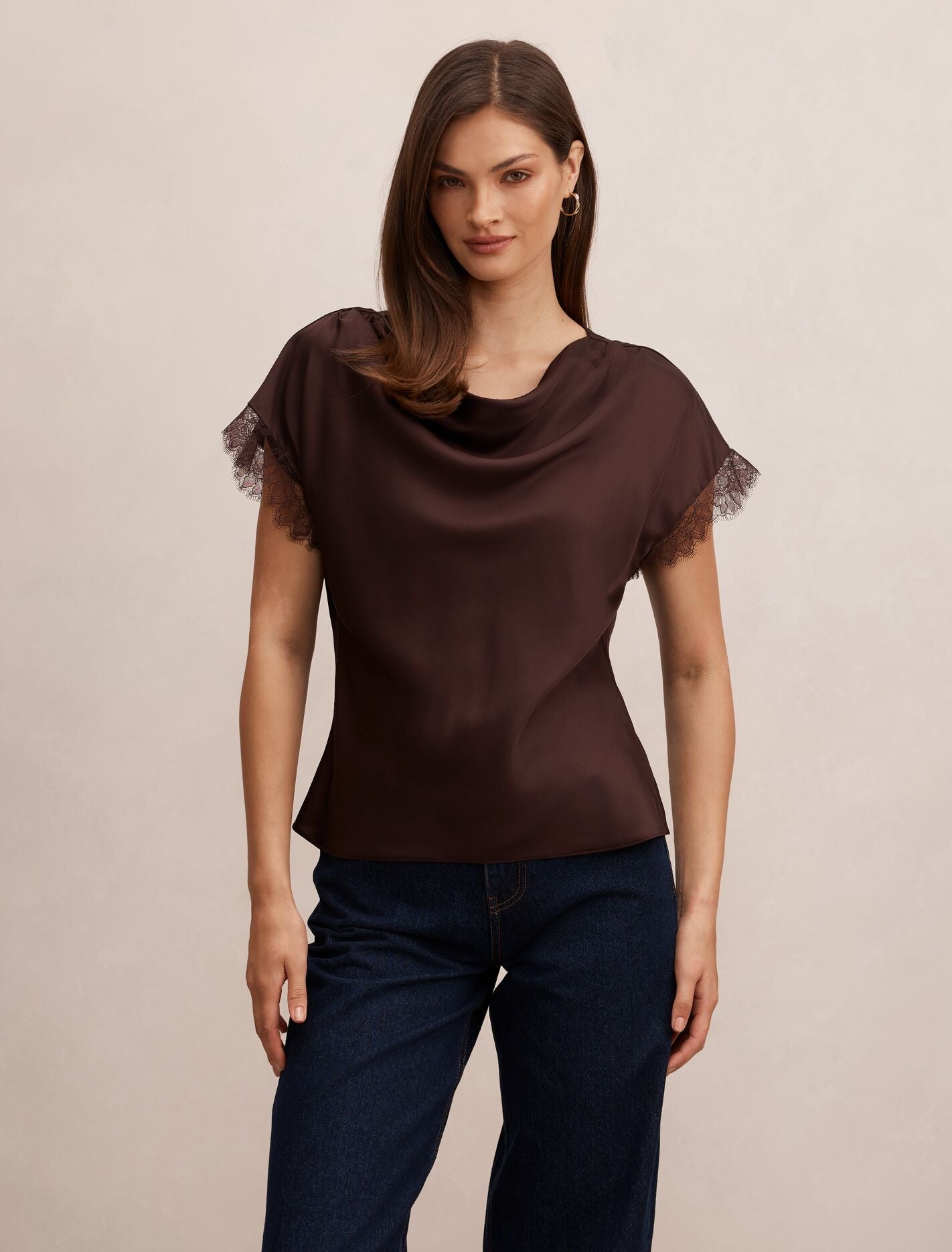 Tate Lace Trim Top Chocolate Forever New