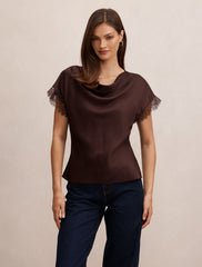 Tate Lace Trim Top Chocolate Forever New