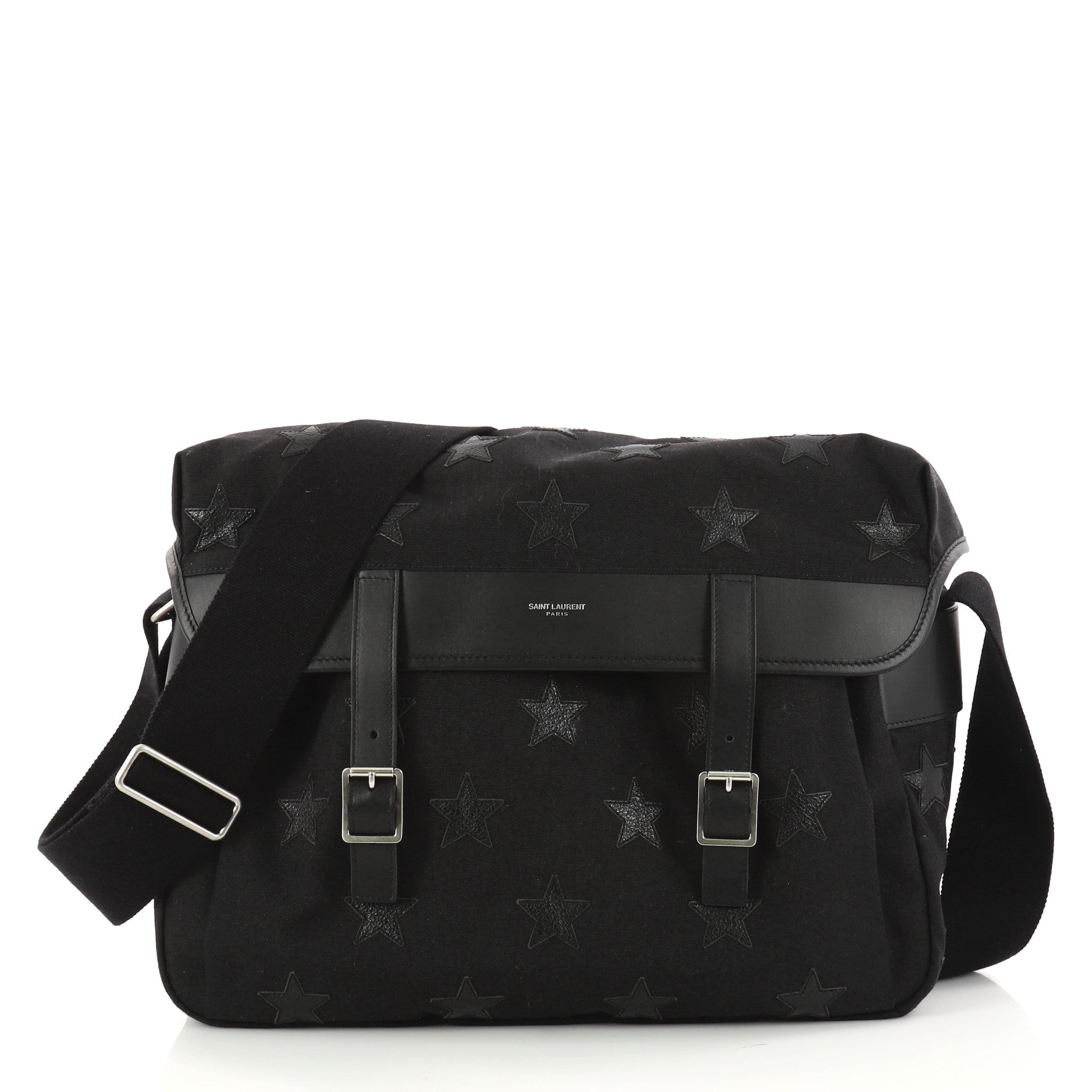 Saint Laurent Hunting Messenger Bag Canvas with Applique Medium