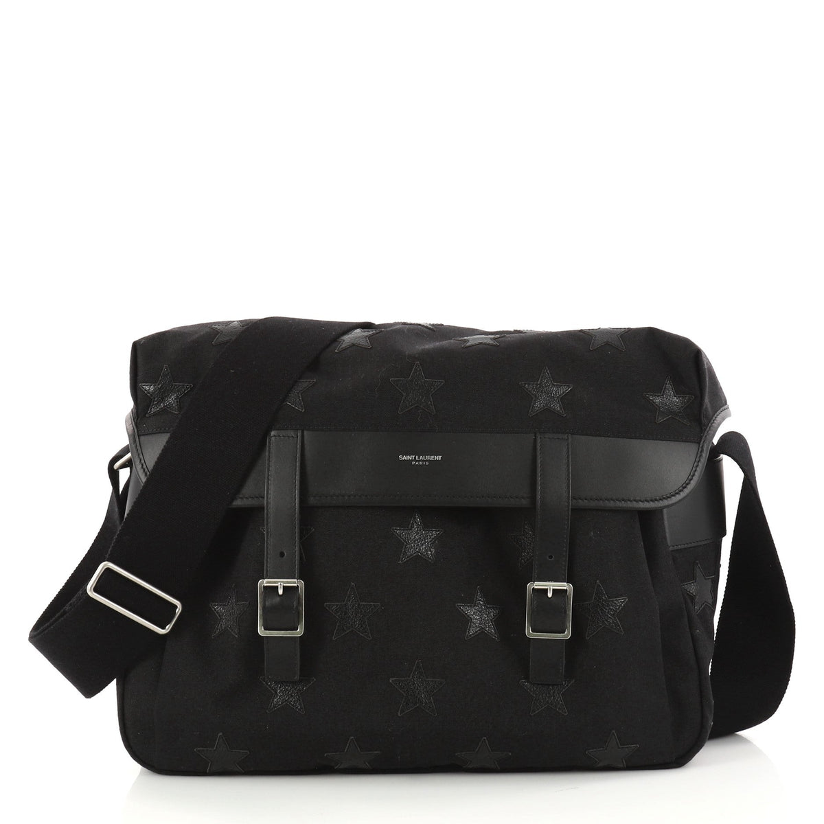 Saint Laurent Hunting Messenger Bag Canvas with Applique Medium
