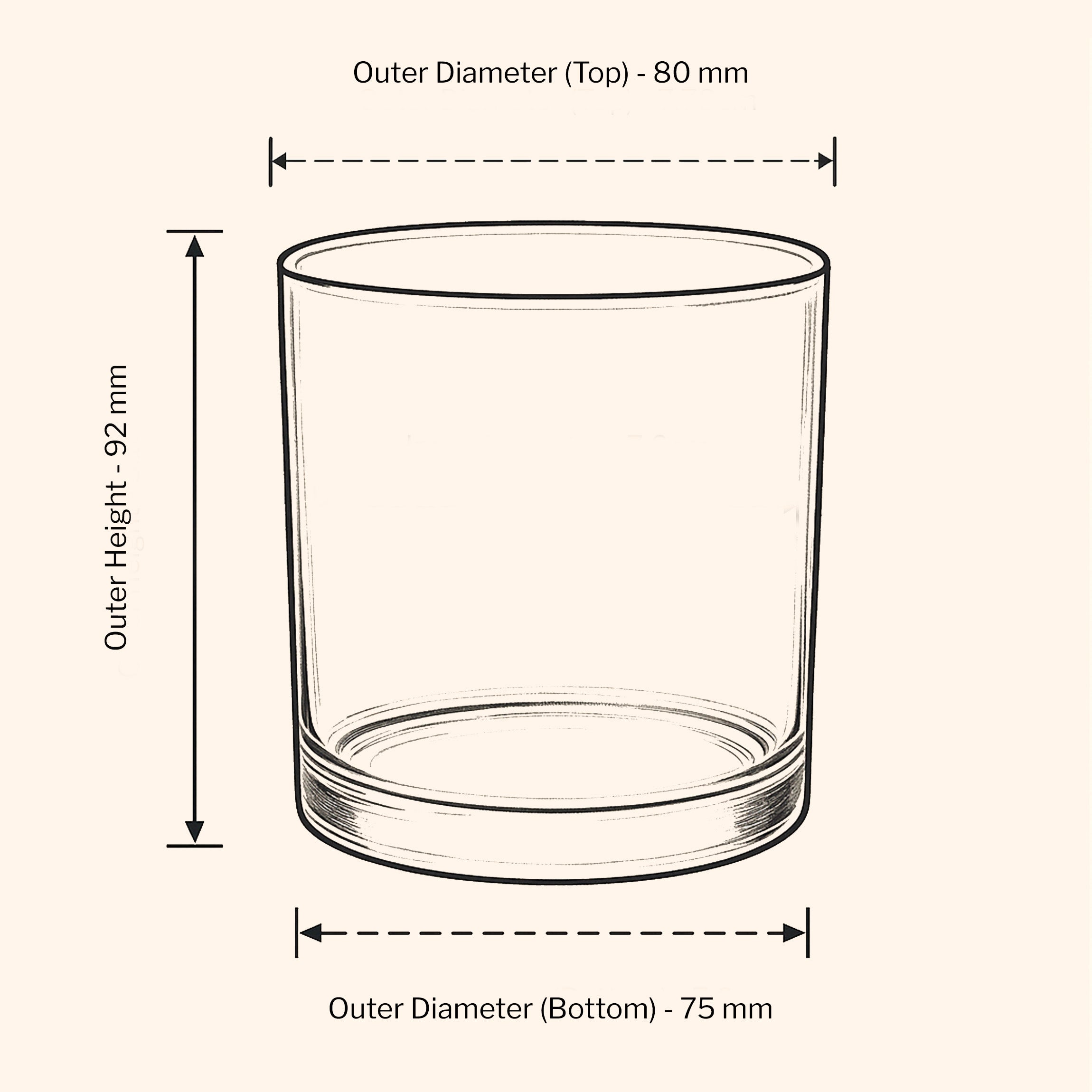 Candle Glass with dimensions labeled on a white background