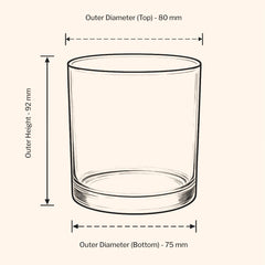 Candle Glass with dimensions labeled on a white background
