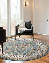 Blue 3' 1 x 3' 1 Narenj Round Area Rug 85% Polypropylene & 15% Polyester Traditional Classic Carpet for Living, Dining, Bedrooms, Office for Sale at Rug Engine