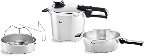 Fissler Vitavit Premium/Schnellkochtopf-Set, 4-teilig (6l - Ø 22 cm & Schnellbratpfanne 2,5l - Ø 22 cm) inkl. Metall-Deckel, Einsatz - Induktion im Sale