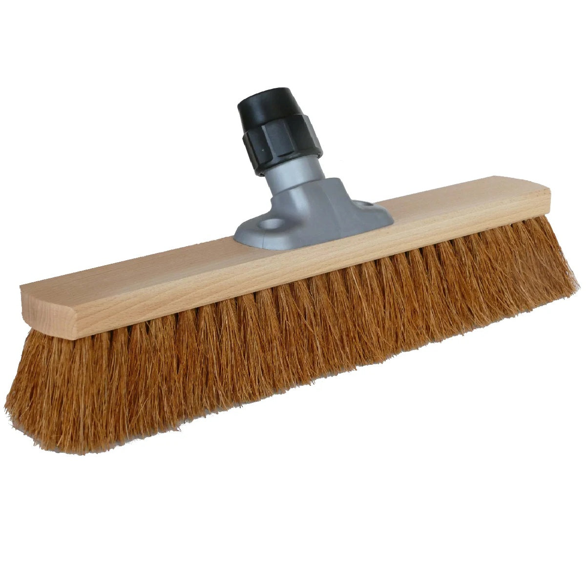 Saalbesen Kokos 60 cm mit Universalhalter – weiche Naturborsten für trockene, glatte Innenböden; Buchenholz‑Körper, antistatisch und staubbindend.
