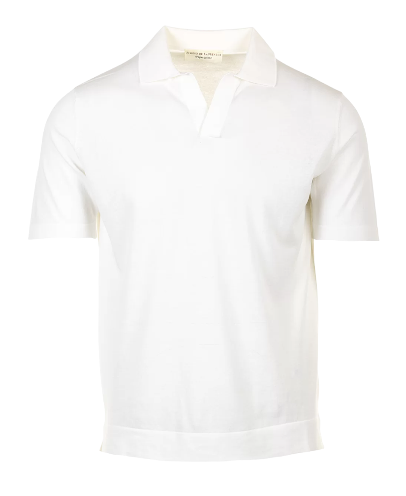 FILIPPO DE LAURENTIIS POLO IN CREPES DI COTONE BIANCO OTTICO