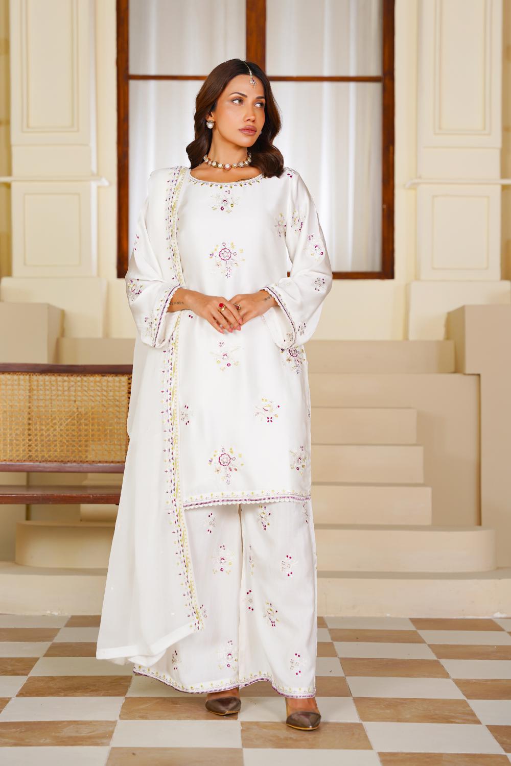 Attire Designer Embroidered Shamoz Silk 3PC Suit AD-17