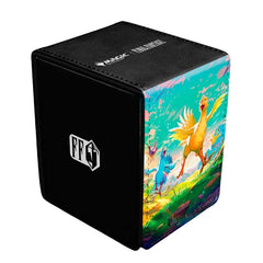 Black deck box with colorful bird design on a white background