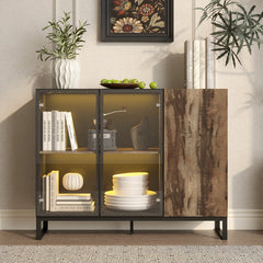 47.2" Black Sideboard Buffet Cabinet with LED Lights and Glass Doors