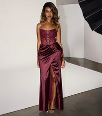 Sharon Floral Applique Satin Formal Dress