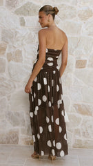 Riko Strapless Maxi Dress - Chocolate Macro Polka