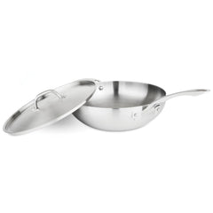 Viking Culinary Professional 5-Ply Stainless Steel Chef Pan, 12 Inch, Includes Steel Lid & Ergonomic Stay-Cool Handle, Dishwashe