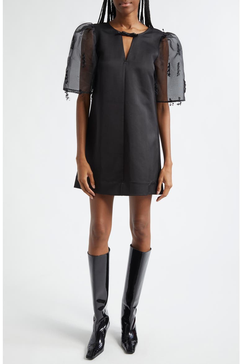 Ganni Black Fringed Organza Mini Dress