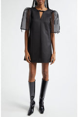 Ganni Black Fringed Organza Mini Dress