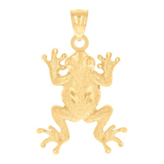 10kt Yellow Gold Diamond-Cut Textured Unisex Toad Frog Animal Charm Pendant