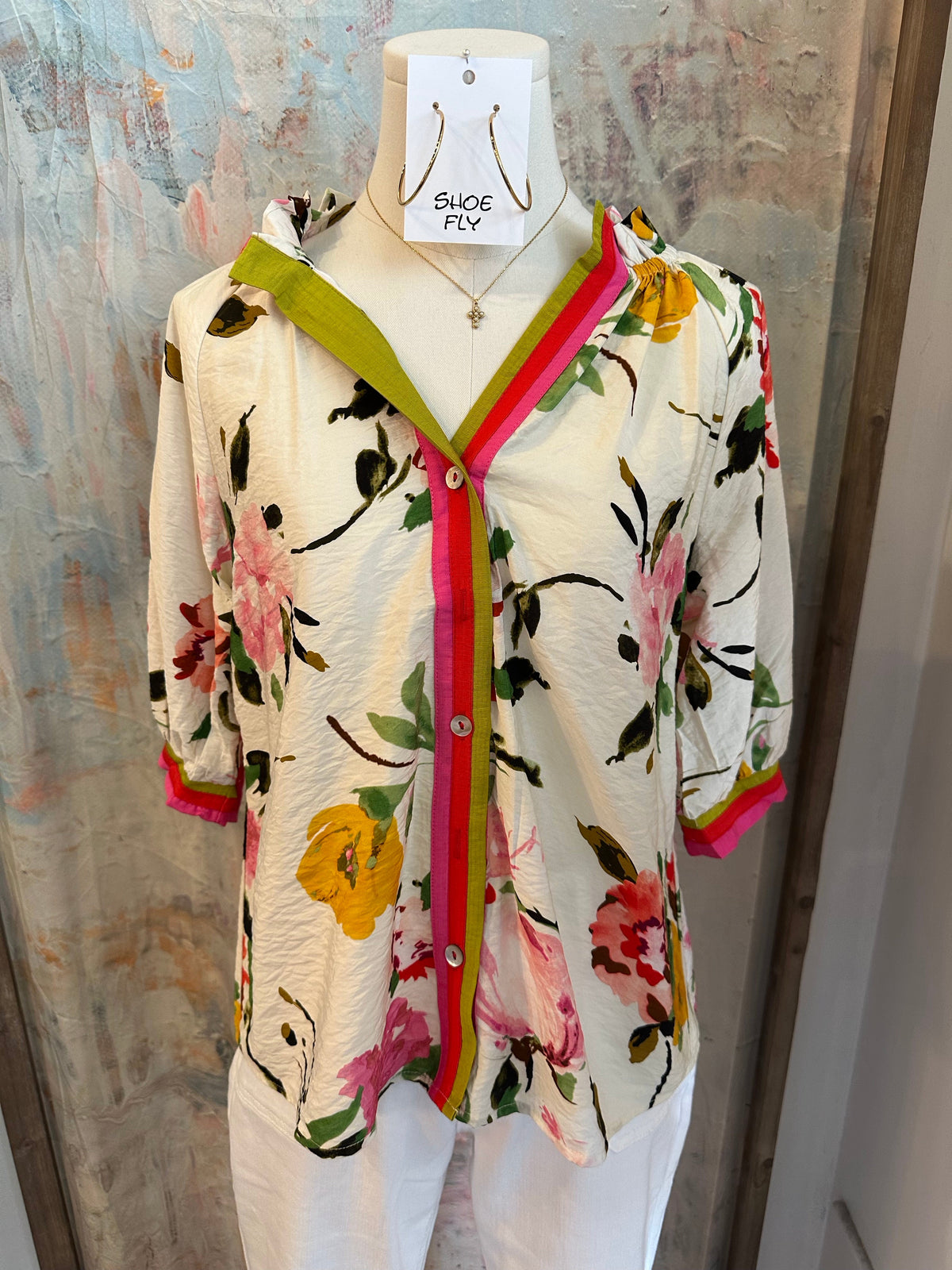 Stripe Detail Floral Top