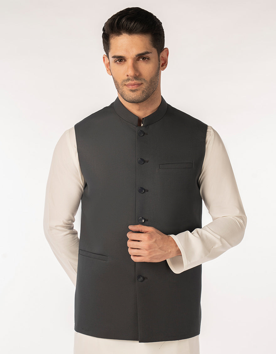 BLACK SUITING WAISTCOAT | JJVC-A-48248/S25/JJ10131-PN