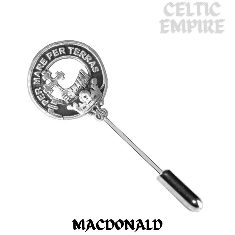 MacDonald Family Clan Donald Family Clan Crest Stick or Cravat pin, Sterling Silver