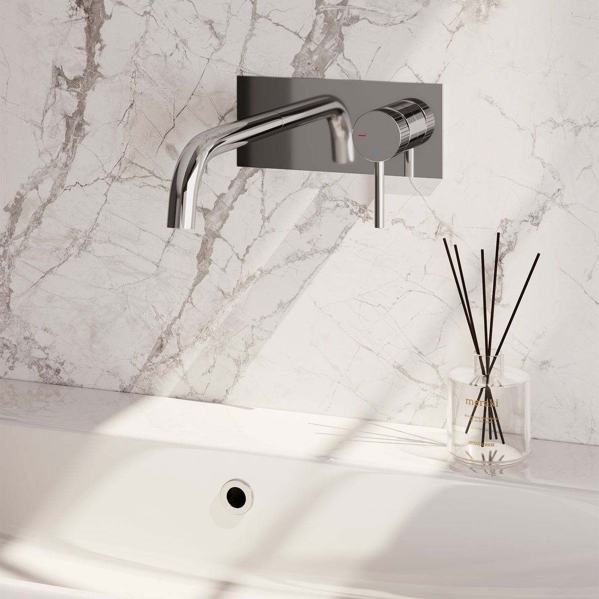 BRAUER Stripe inbouw wastafelmengkraan met gebogen uitloop en afdekplaat model A1 chroom 5-CE-329