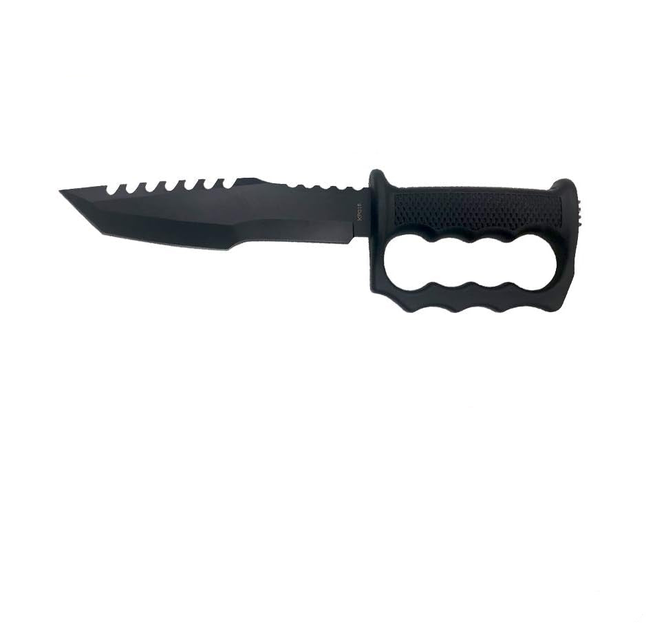 Cuchillo de hoja fija con vaina táctica, iniciador de fuego, rompe vidrio.