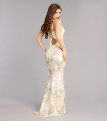 Elora Floral Sequin Lace-Up Mermaid Dress