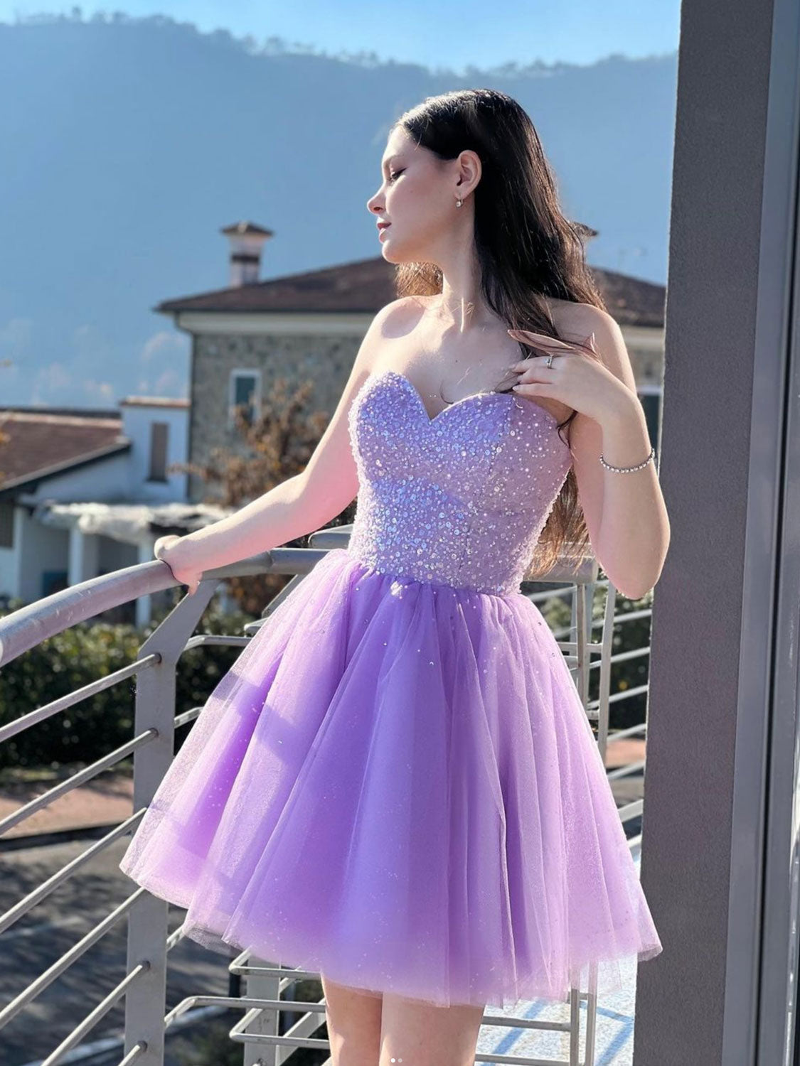Purple Macy's Short Homecoming Dresses Purple Sweetheart Neck Short Prom Dresses, Purple Homecoming Dresses