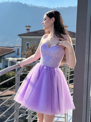 Purple Macy's Short Homecoming Dresses Purple Sweetheart Neck Short Prom Dresses, Purple Homecoming Dresses