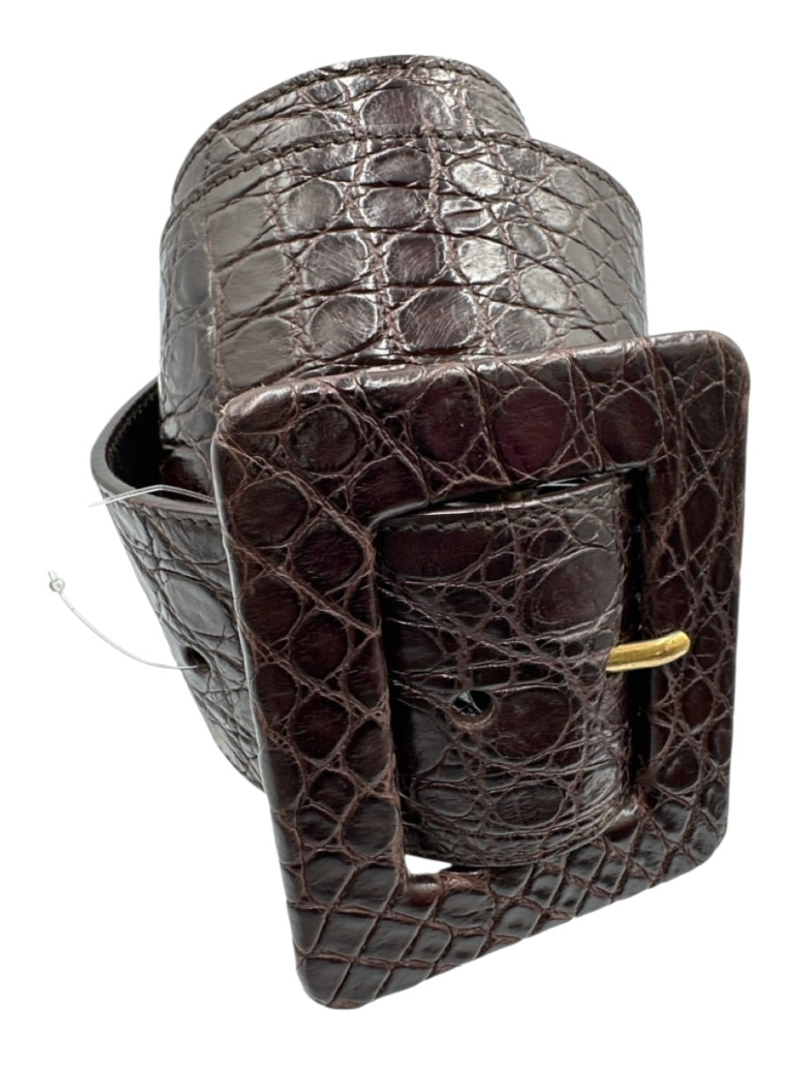 Yves Saint Laurent Brown Alligator Leather Square Buckle Wide Belts Brown / 34