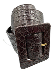 Yves Saint Laurent Brown Alligator Leather Square Buckle Wide Belts Brown / 34