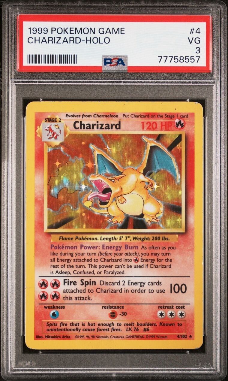 Pokemon Charizard 4/102 PSA 3 VG Base Set Unlimited Holo Rare 1999 WOTC