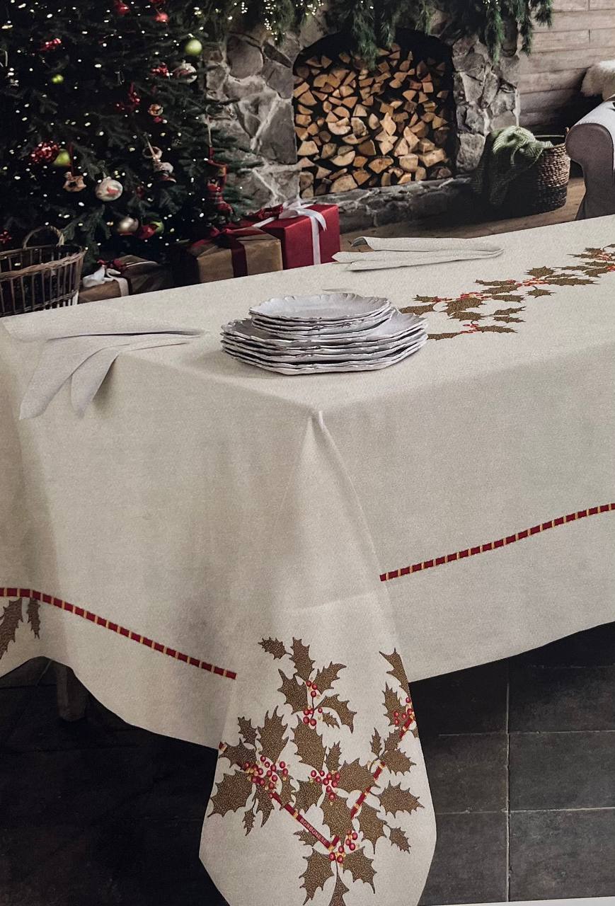 Tovaglia da tavola con tovaglioli Natale Holly - Borbonese